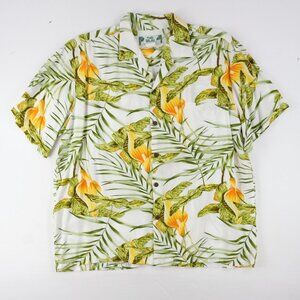 Two Palms Mens Hawaiian Shirt Large Rayon Button Up White Tropical Vacation